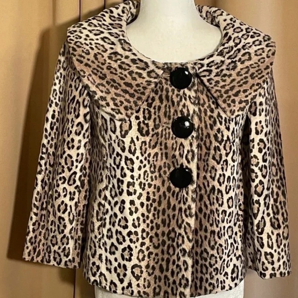 Milly for Bergdorf Goodman Cropped Faux Leopard Fur Jacket. Size 6